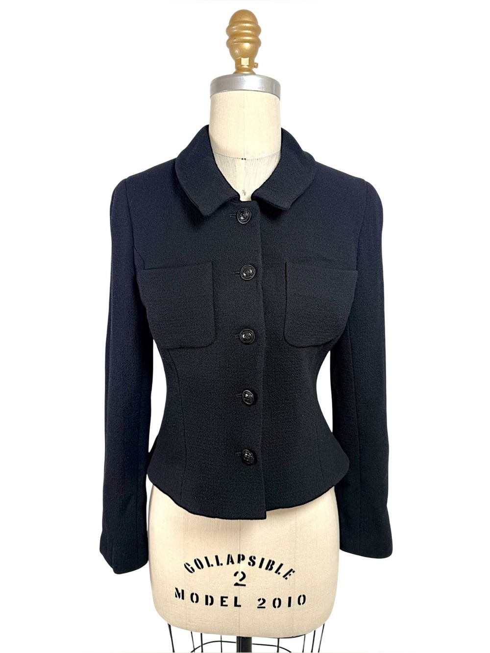 Vintage Chanel Black CC Button Cropped Jacket FR 34